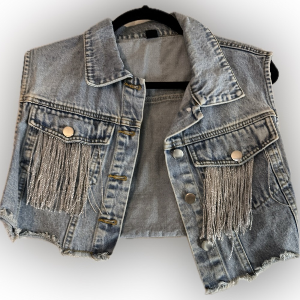 SHEIN Denim Vest with Silver Fringe